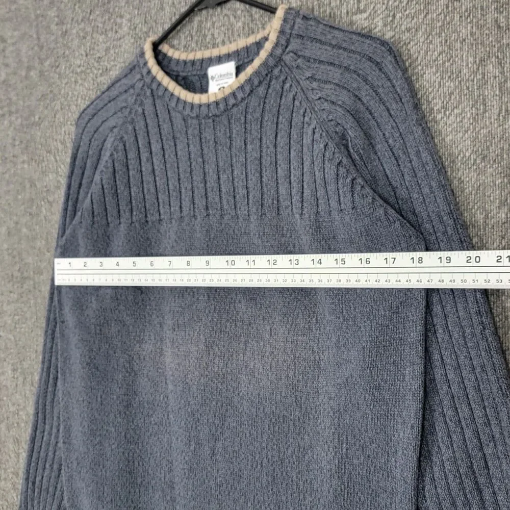 Columbia Sportswear Sweater Mens Small Grayish Blue 100% Cotton Ribbed Preppy